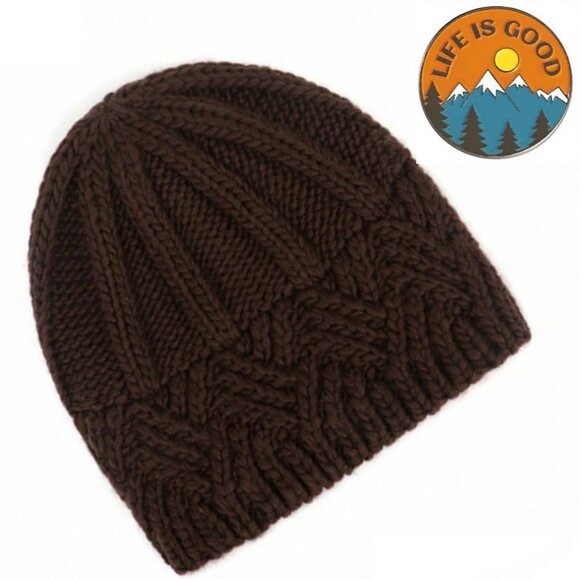 Whitney Brown Crochet Knit Beanie and Mountain Pin Set Gift Packaged - Picture 7 of 7